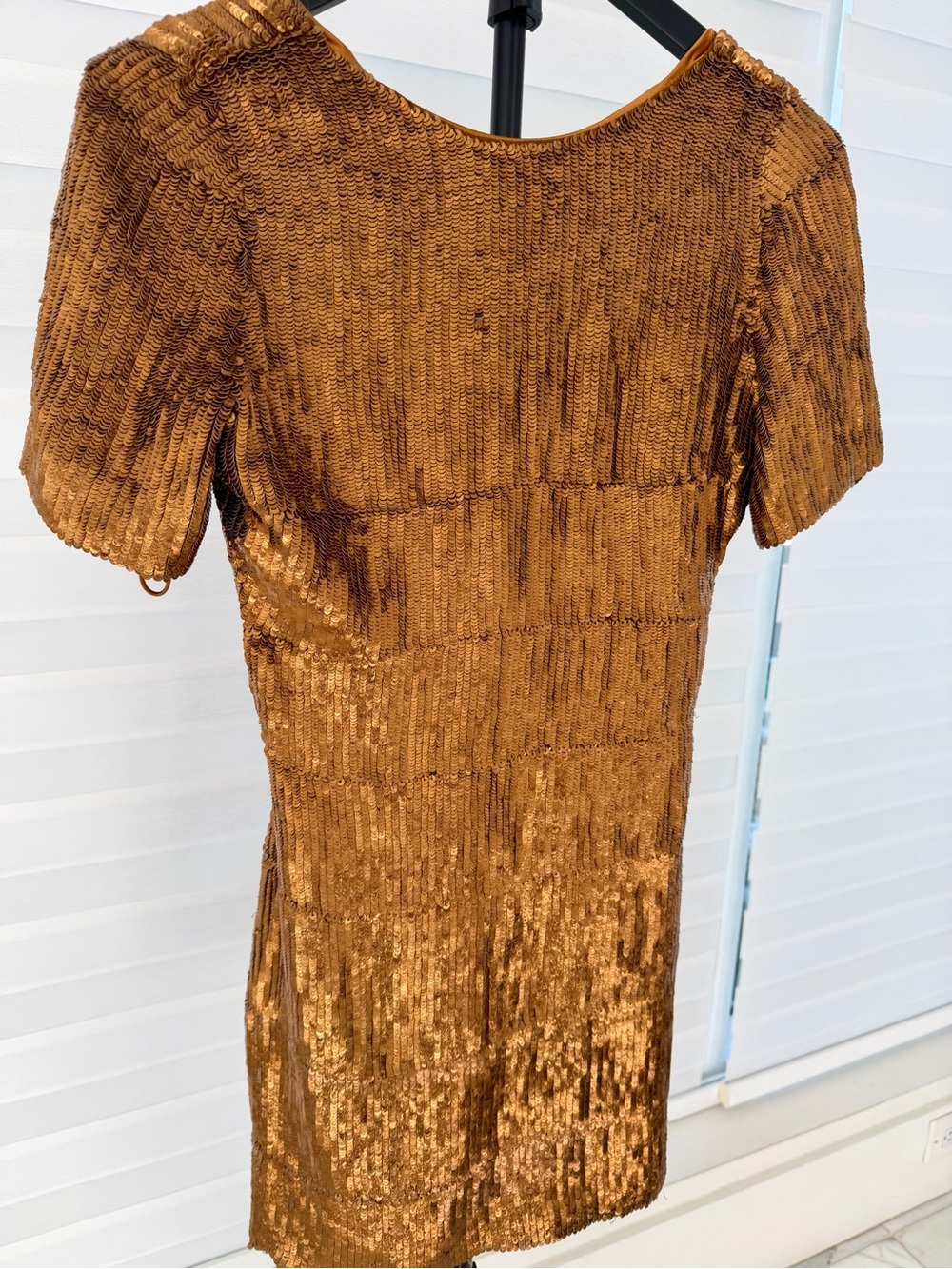 Leather sequins Jasmine Di Milo Short Sleeve Mini Dress in Copper